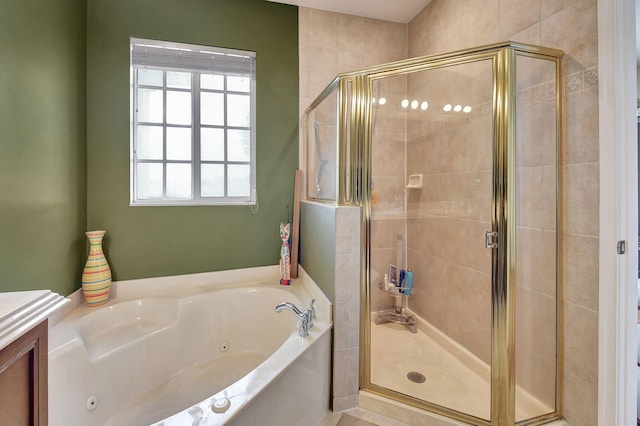 bathroom with plus walk in shower