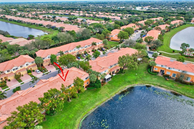 bird's eye view featuring a water view