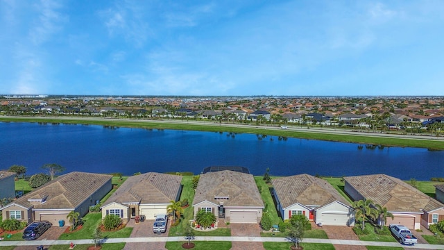 aerial view with a water view