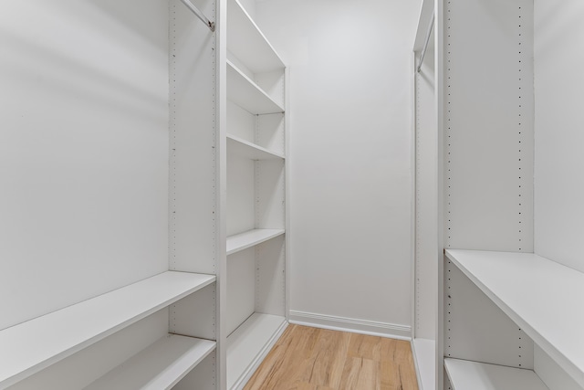 walk in closet featuring light hardwood / wood-style flooring