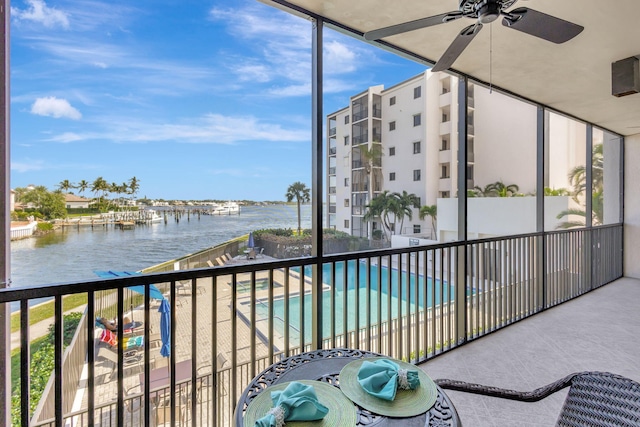 11370 Twelve Oaks Way Unit 217, North Palm Beach, FL 33408 - balcony with a water view and ceiling fan