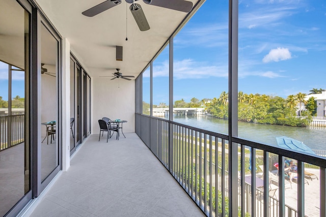 unfurnished sunroom with a water view