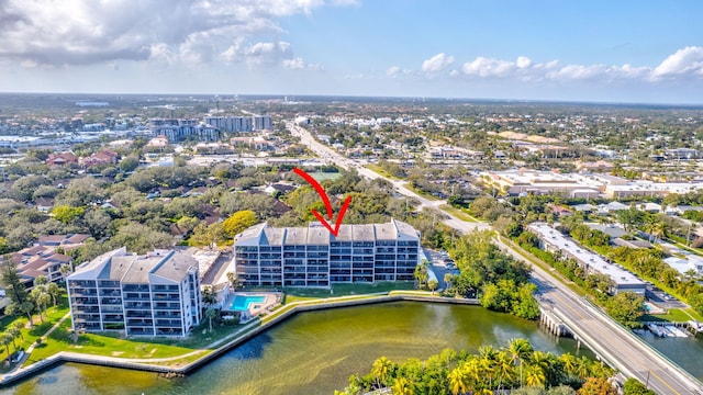 aerial view with a water view