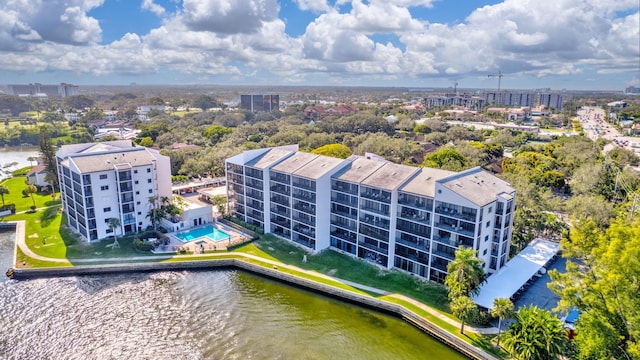 aerial view with a water view