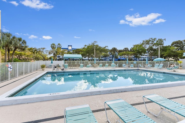 view of swimming pool with a patio area