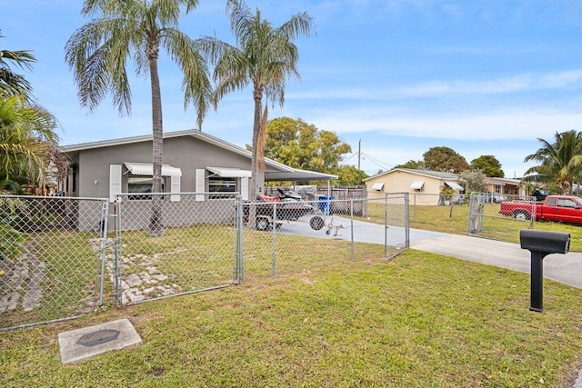 exterior space featuring a carport and a front yard