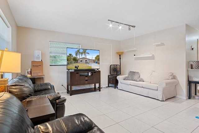 tiled living room with track lighting