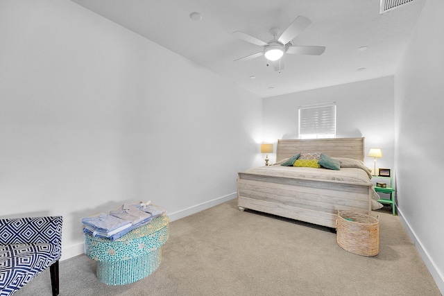 bedroom with carpet floors and ceiling fan