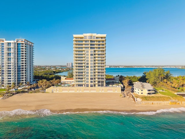 exterior space with a beach view