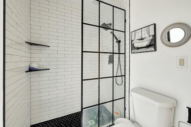 bathroom with toilet and tiled shower