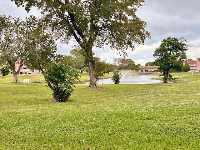 view of yard with a water view