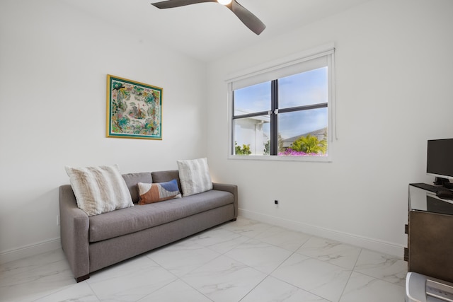 living room with ceiling fan