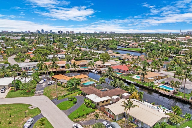 drone / aerial view featuring a water view