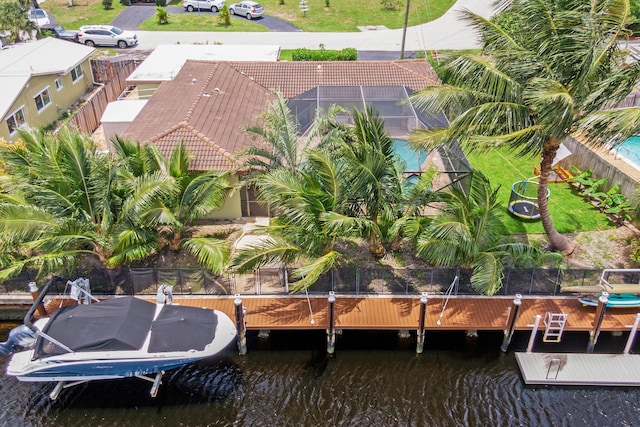 exterior space with a water view