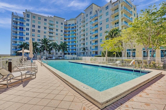 view of pool featuring a patio area