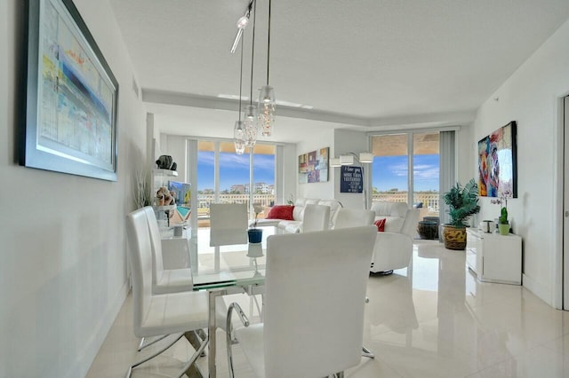 dining space featuring expansive windows, a healthy amount of sunlight, and light tile patterned floors