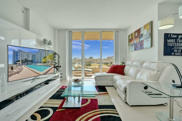 living room with a wall of windows