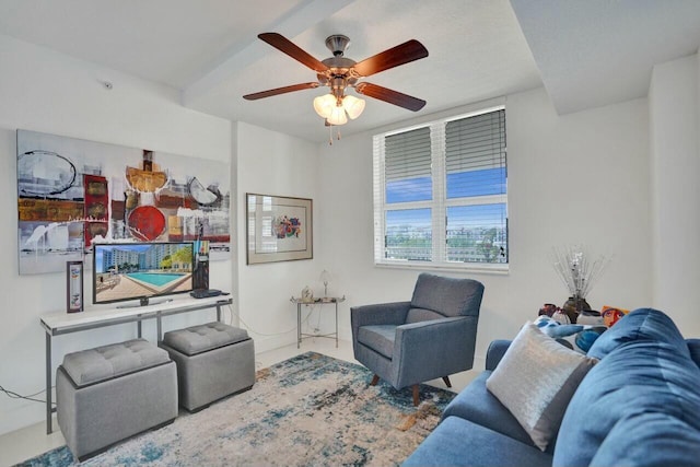 living room with ceiling fan