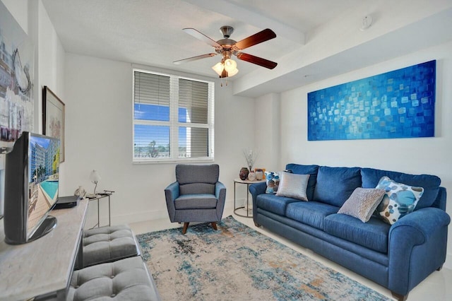 living room featuring ceiling fan