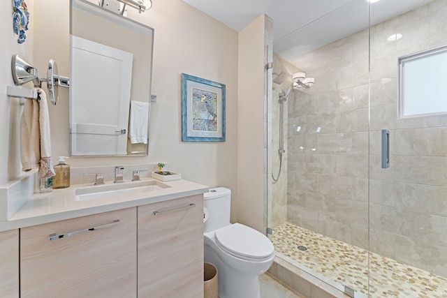 bathroom with vanity, toilet, and an enclosed shower