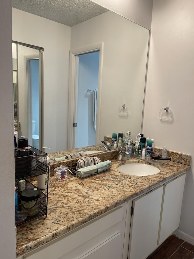 bathroom with vanity and a textured ceiling