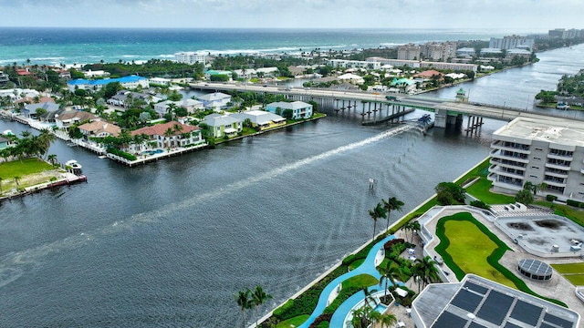 bird's eye view with a water view and a city view