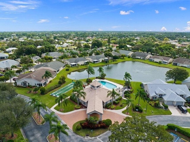 aerial view with a water view