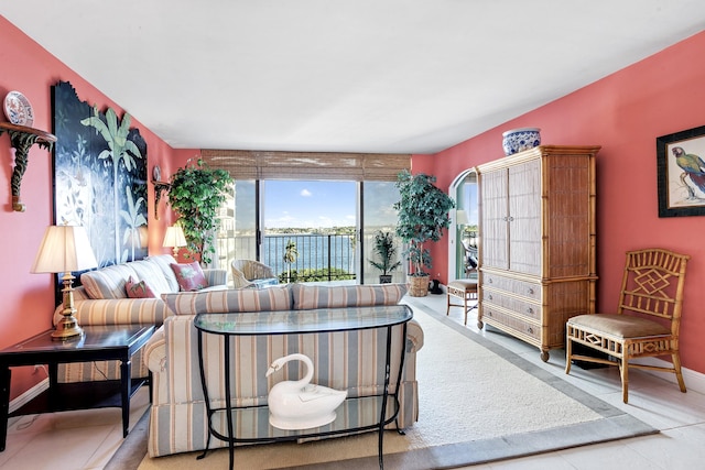 view of tiled living room