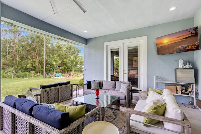 view of patio with french doors and an outdoor living space