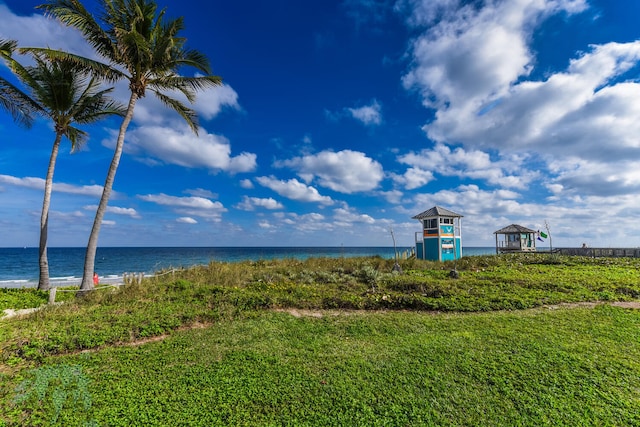 property view of water with a gazebo