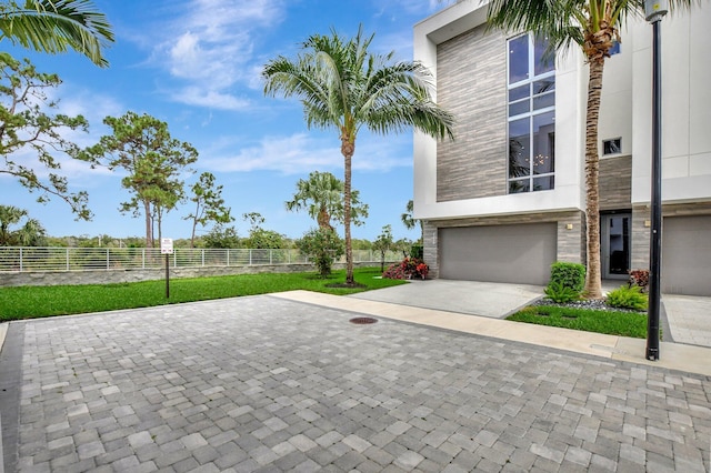 exterior space with a garage