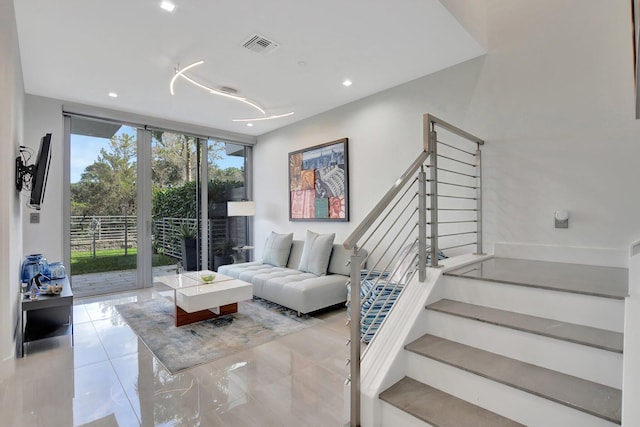 living room with expansive windows