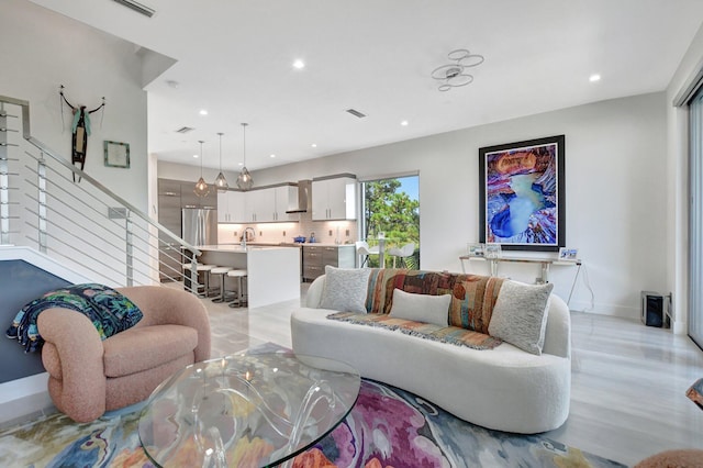 living room with sink