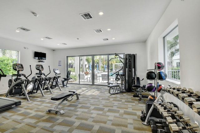 gym with light carpet