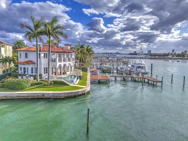 view of water feature featuring a dock