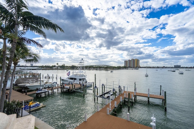 view of dock with a water view