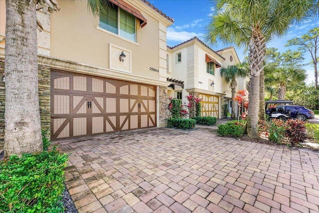 exterior space with a garage