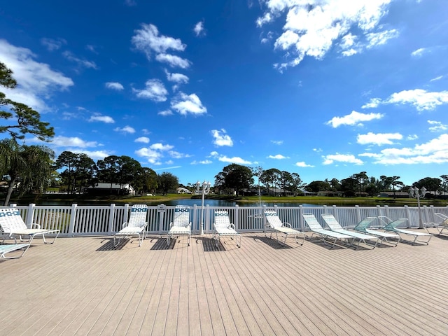 view of pool featuring a deck with water view