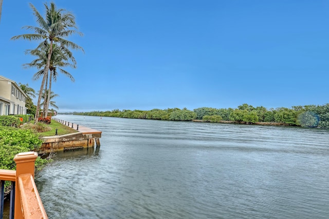 view of dock with a water view