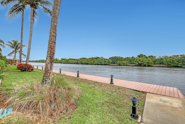 property view of water with a dock