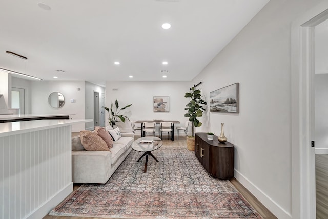 living room with hardwood / wood-style flooring