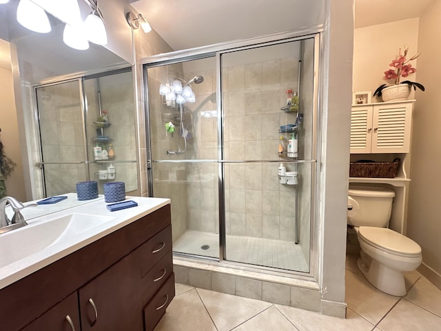 bathroom featuring tile patterned flooring, toilet, and walk in shower