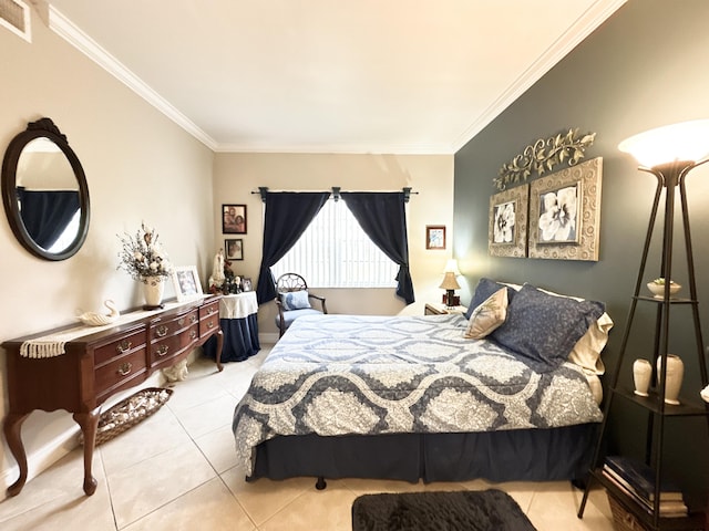 tiled bedroom with ornamental molding