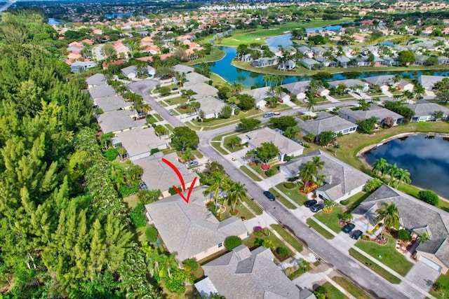 aerial view with a water view