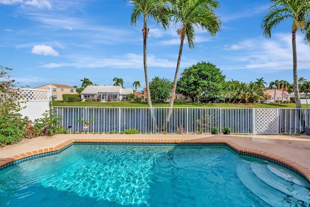 view of pool featuring fence and a fenced in pool