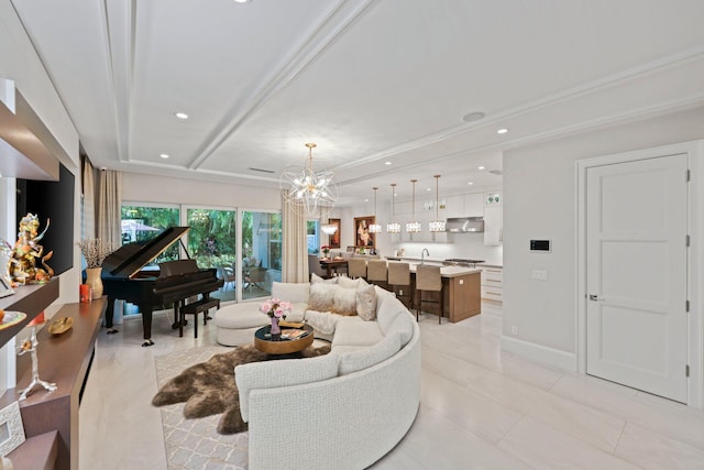 living room featuring a chandelier