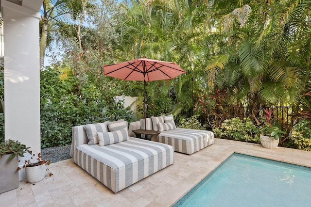 view of swimming pool with a patio area