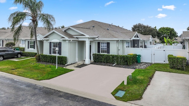 ranch-style home featuring a front lawn