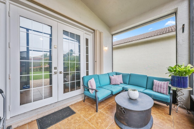 view of patio with french doors and outdoor lounge area