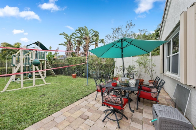 view of patio / terrace featuring a playground